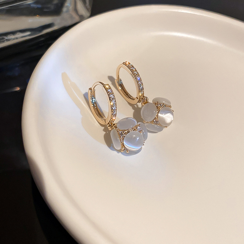 The cat-eye stone ear pendants from Dongdaemun, South Korea, exude a high-end and elegant feminine charm. They are fashionable and unique, featuring a popular hydrangea pendant Specification drawing