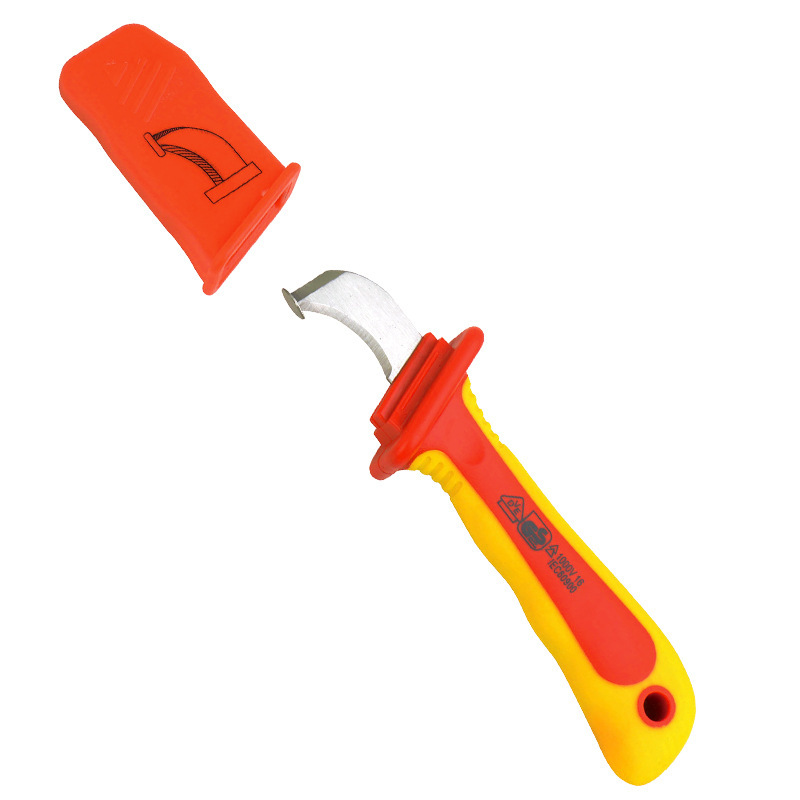 Aiweibor dual-color handle VDE insulated hook and sickle type cable knife 210mm full figure