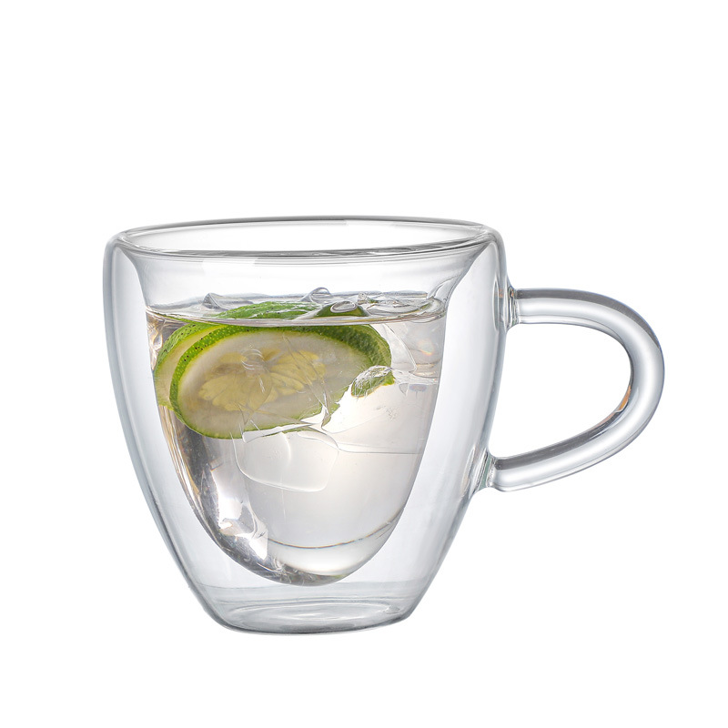 Cross-border coffee cup set with spoon for home afternoon tea, heart-shaped glass water cup, high borosilicate double-layer glass cup Item Picture