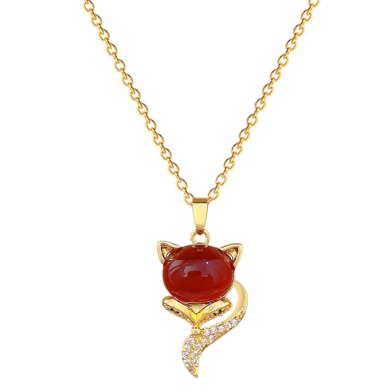 【 Titanium Steel 】 Personalized red fox, light luxury, luxurious, full diamond necklace, versatile for women, collarbone chain, titanium steel chain Item Picture