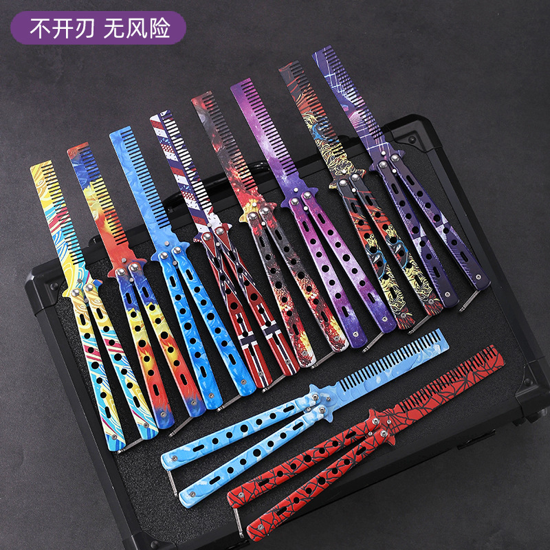 3D comb, butterfly comb, practice knife, practice comb, folding comb, the same toy as csgo game, knife swinging training tool full figure
