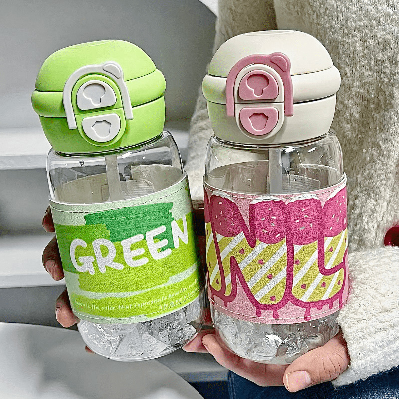 New 2025 double-drinking plastic cup, high appearance level for students, cute milk cup for girls on Instagram, portable straw cup for work Specification drawing