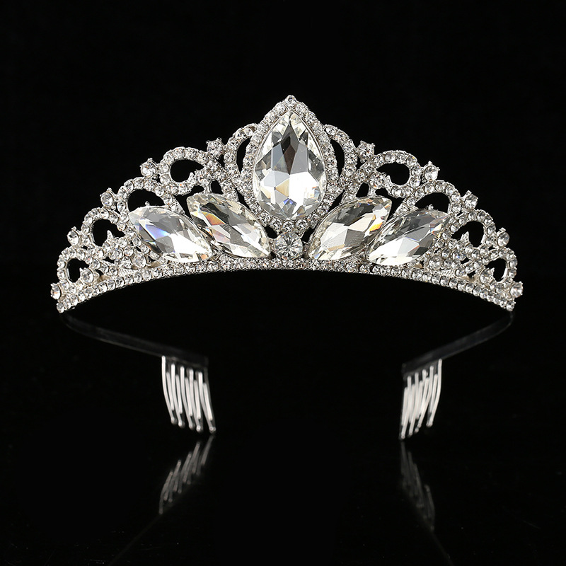 European and American bride crown headwear, alloy diamond-encrusted crown, princess wedding dress hair accessory, adult birthday party crown hair accessory full figure