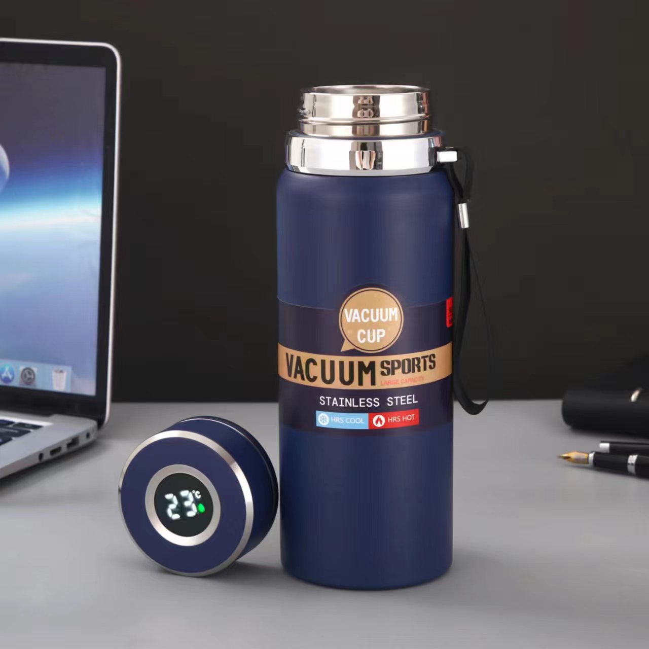 Stainless steel vacuum insulated cup, men's insulated cup, Douyin bestseller, hanging insulated cup, smart temperature display insulated cup Specification drawing
