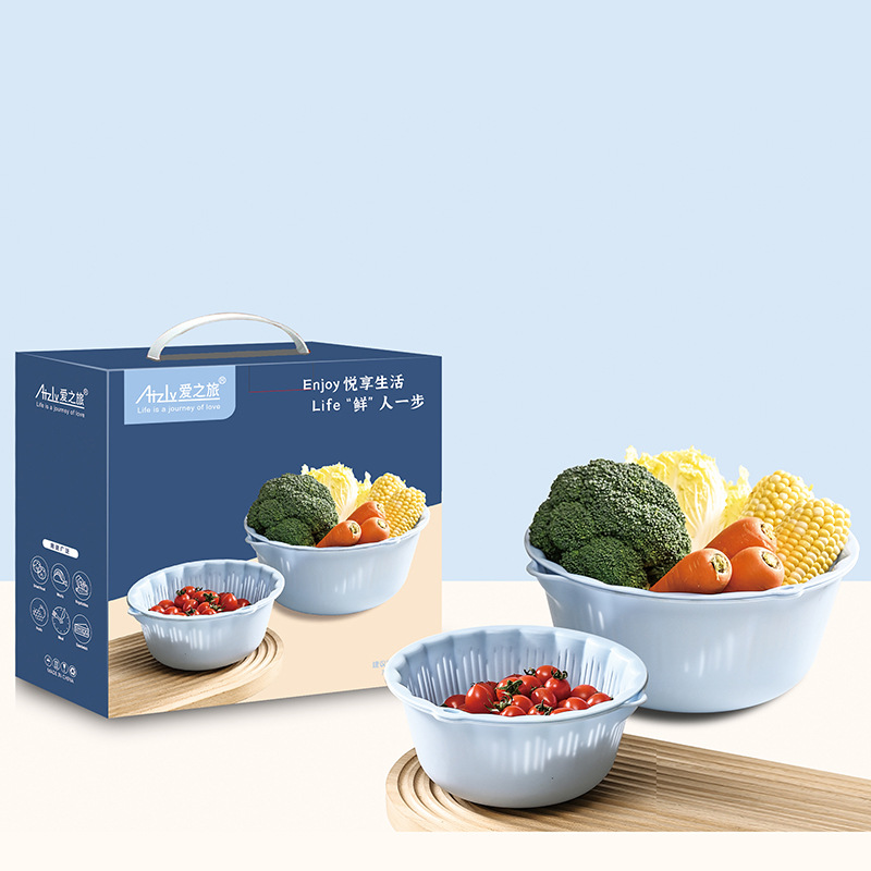 Thickened double-layer plastic vegetable washing basin, draining basket, kitchen wonder, multi-functional household fruit washing basket, fruit plate Specification drawing