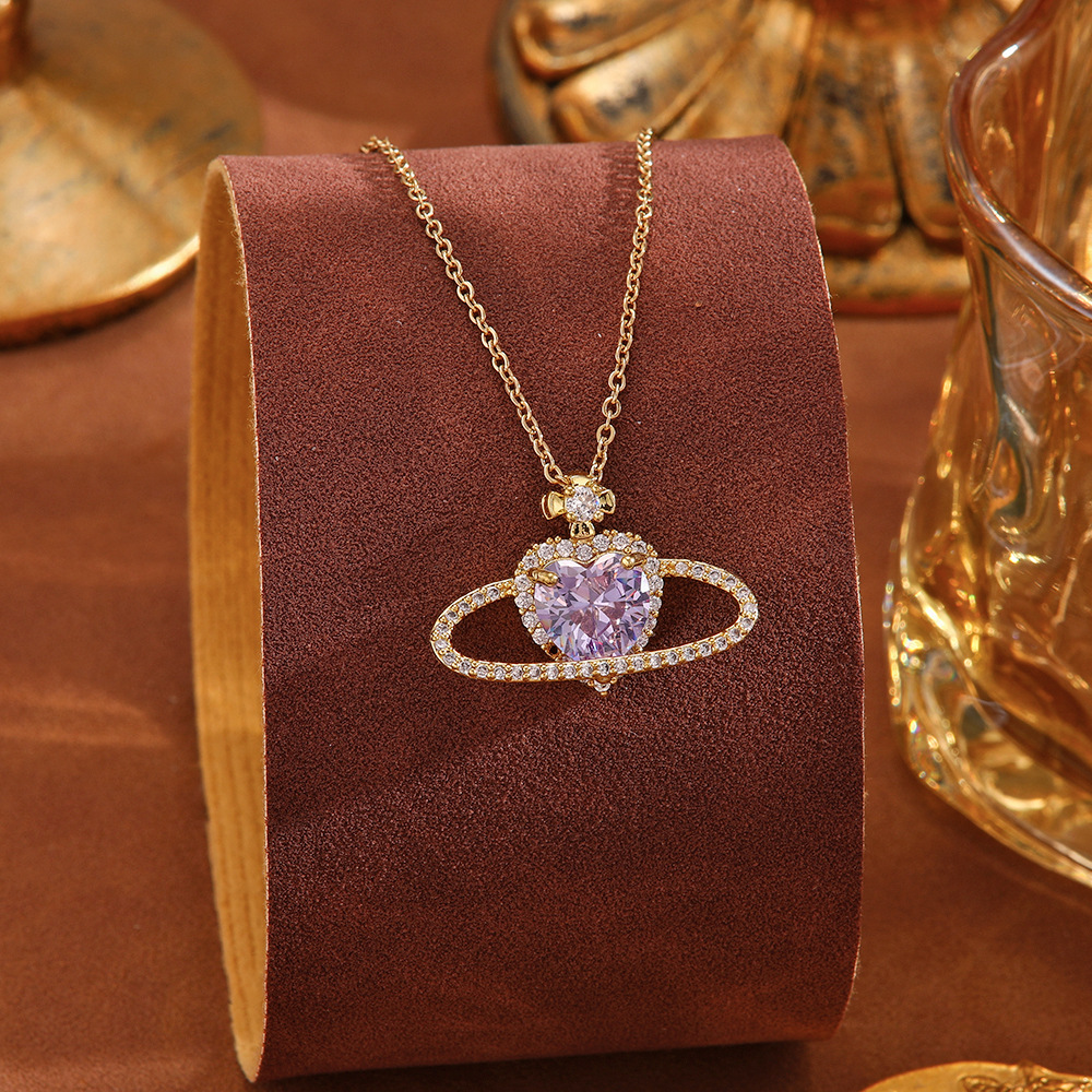 Vivian's 3D Saturn necklace from the Empress of the West, with a high-end waterdrop color diamond and titanium steel that won't fade, is a trendy women's accessory details Picture