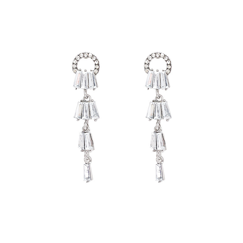 Silver needle high-end earrings, French super sparkling tassel crystal earrings, trendy Korean style, socialite stud earrings, women's earrings Item Picture