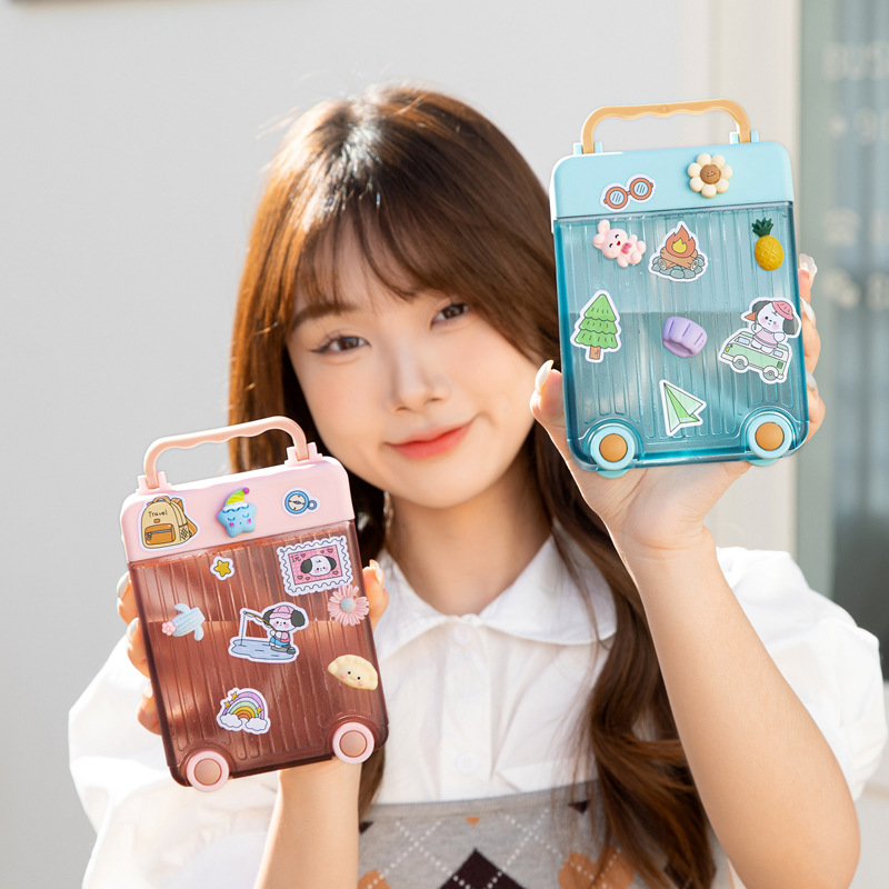 Cross-border e-commerce manufacturers wholesale rectangular suitcases, water cup stickers, cute student silicone straws, plastic water cups Specification drawing
