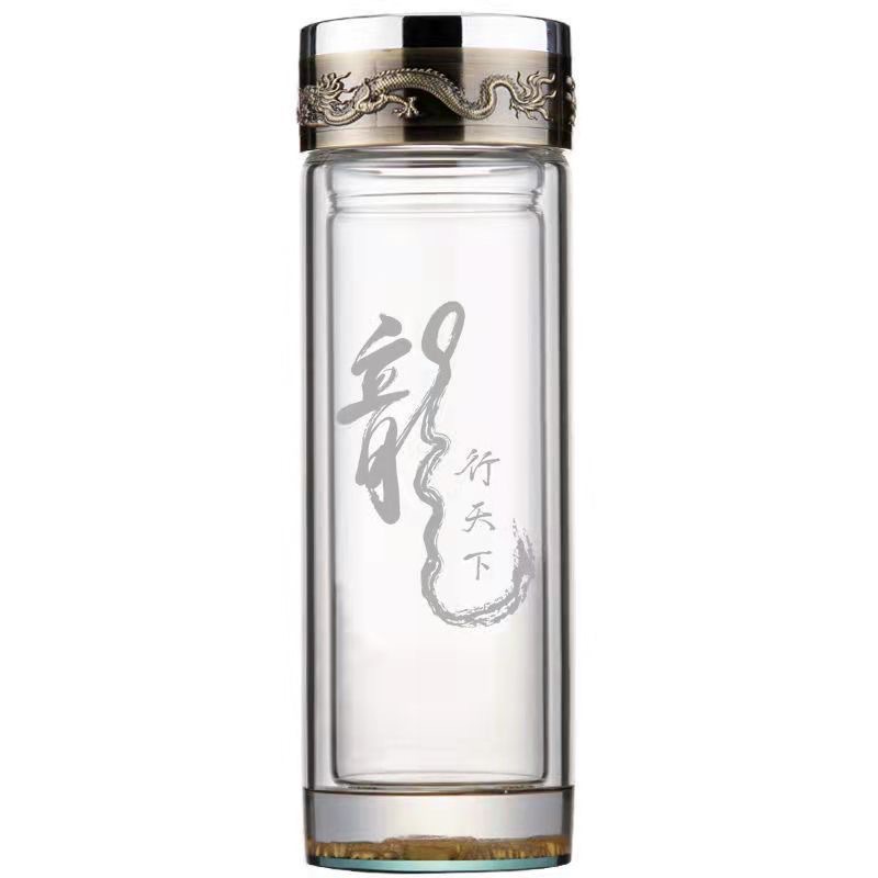 High borosilicate dragon-patterned water cup, transparent glass cup, heat-insulating and anti-scald, double-layer tea brewing cup with tea strainer, business gift cup Item Picture