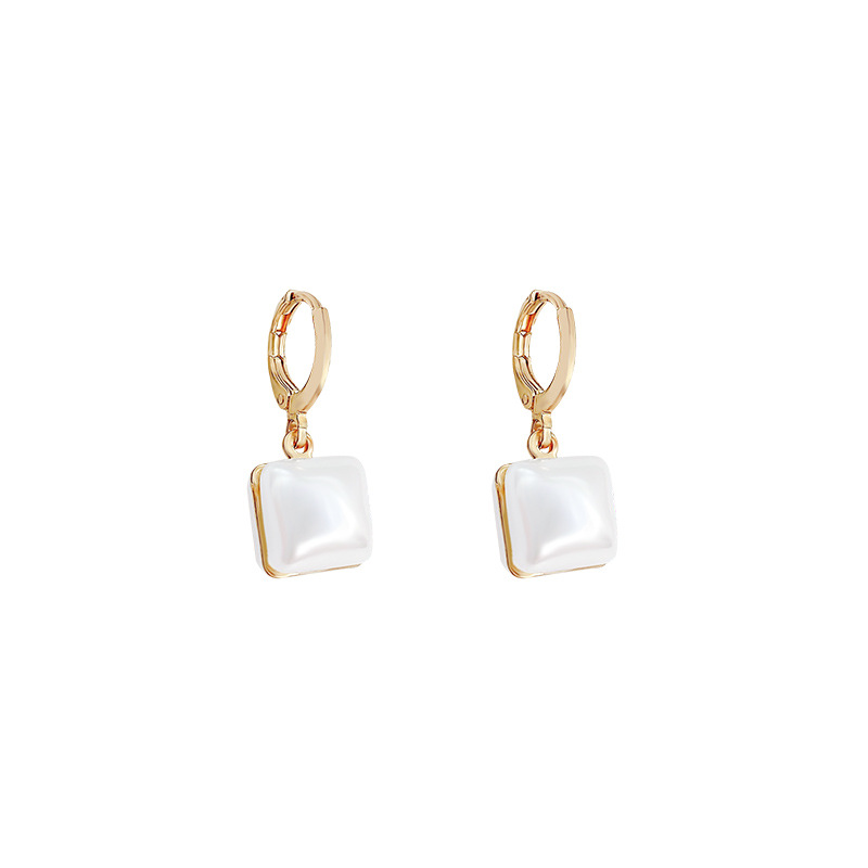 S925 Silver Needle Korean square mother-of-pearl earring women's niche design sense, simple and versatile, retro earrings wholesale Item Picture