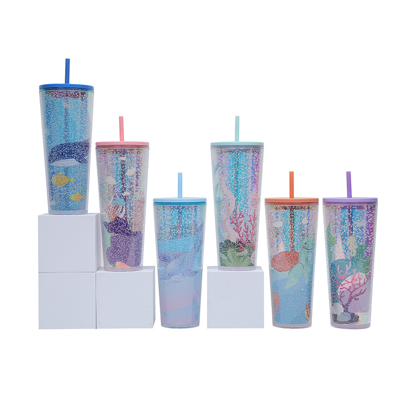 2025 New model factory direct supply 750ml large-capacity double-layer plastic straw cup Creative bubble Star Bar water cup full figure