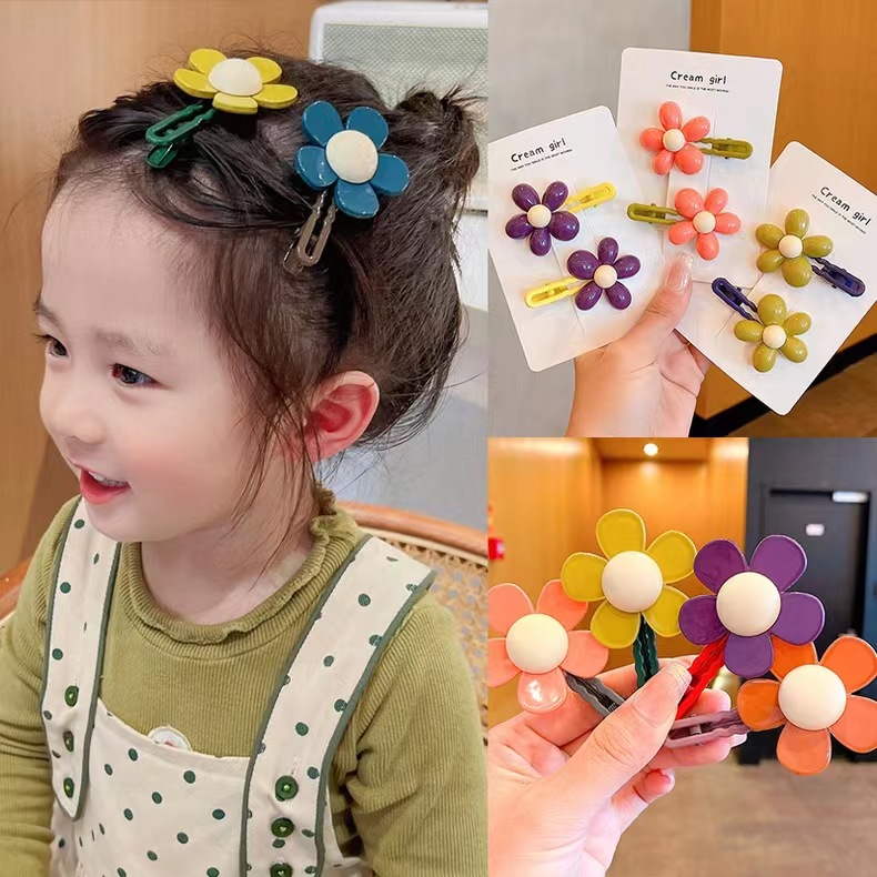 Children's color-blocking large flower hair clips, side broken hair bangs clips, popular girls' hair accessories, girls' hair clips, headwear for autumn details Picture