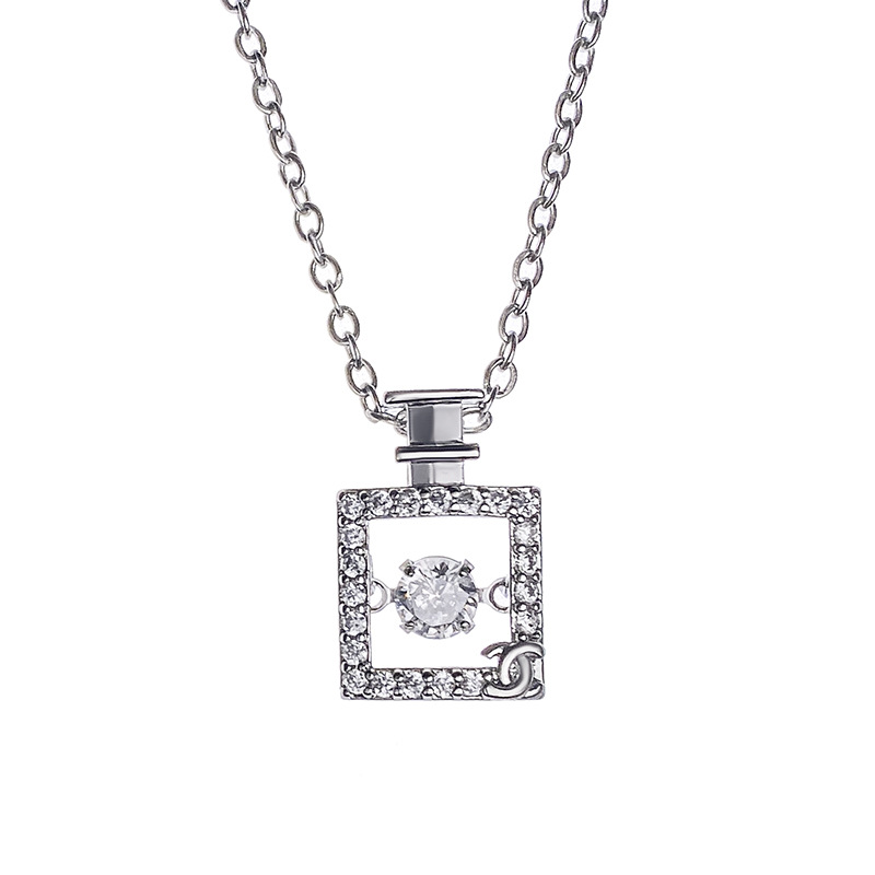 Japanese and Korean light luxury dynamic perfume bottle pendant titanium steel necklace, women's niche design sense, popular collarbone chain, versatile accessory Item Picture