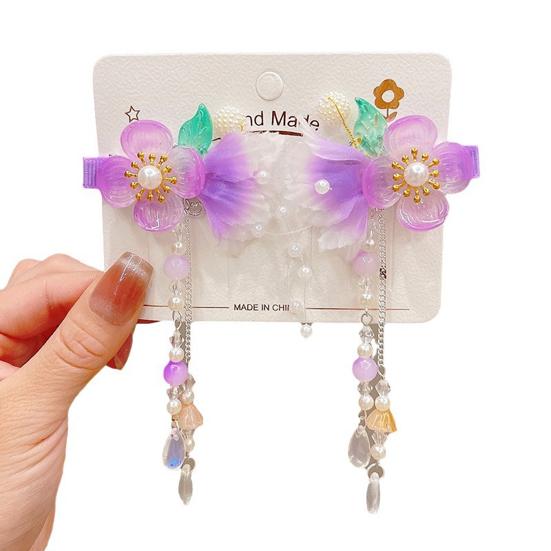 Children's ancient-style Hanfu headwear, baby flower tassel hair clips, Chinese-style little girl hair clips, ancient-style girls' hair accessories Item Picture