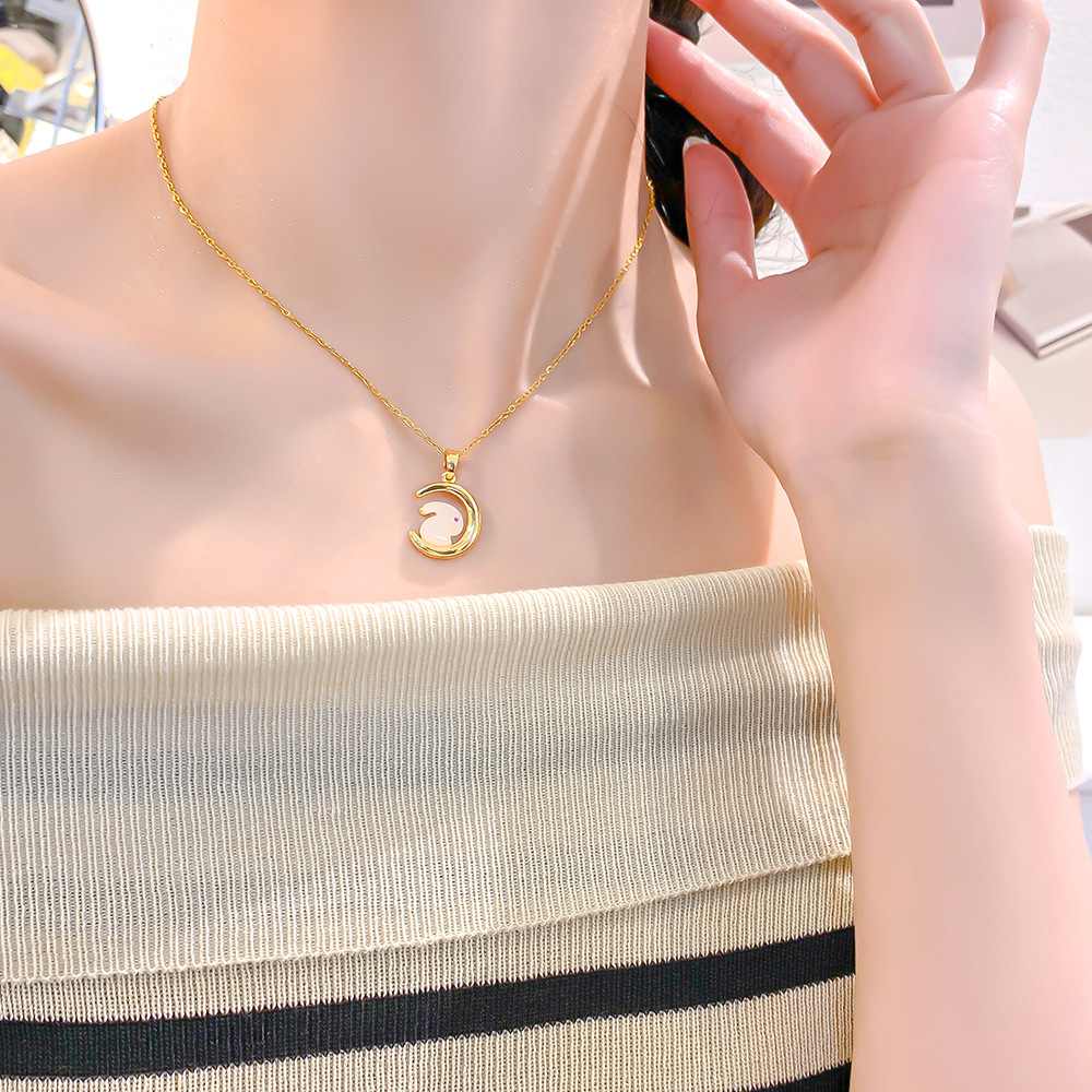 Japanese and Korean simple little rabbit titanium steel necklace, female moon jade rabbit pendant, Douyin same style, niche light luxury accessories wholesale Application Scenario