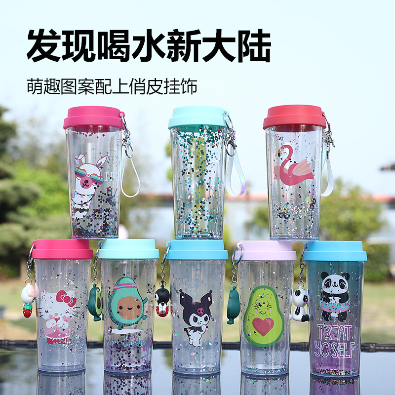 Cross-border Amazon best-selling cartoon pattern children's water cup 16oz coffee cup, cute pendant and fancy cup details Picture