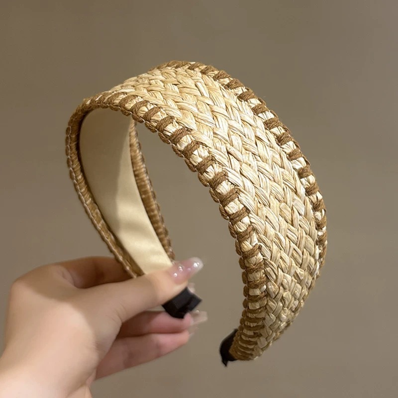 Vace-style wide-brimmed straw hairband for women, Bohemian headband, daily wear, hair tie, high top of the head, face wash hairpin Specification drawing