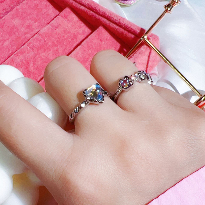 Sweet and cool style moonstone heart-shaped fashionable open ring for women, simple and individual, cold style, light luxury and high-end ring trend Specification drawing