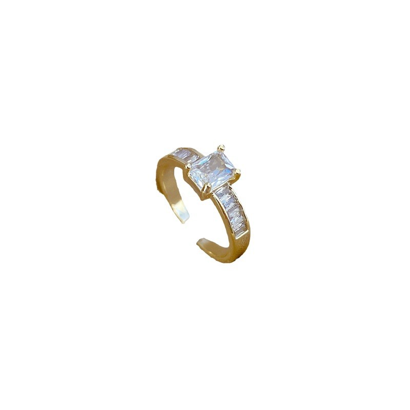【 Real Gold 】 Square diamond full zirconium wedding ring, adjustable ring opening, simple jewelry, Japanese-style ring couple rings Item Picture
