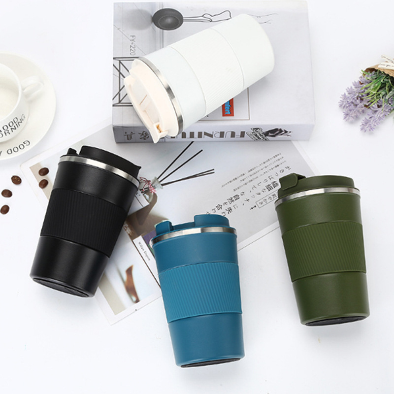 Cross-border business insulated cup, high-end straight commercial coffee vacuum office cup, creative silicone sleeve frosted car cup details Picture