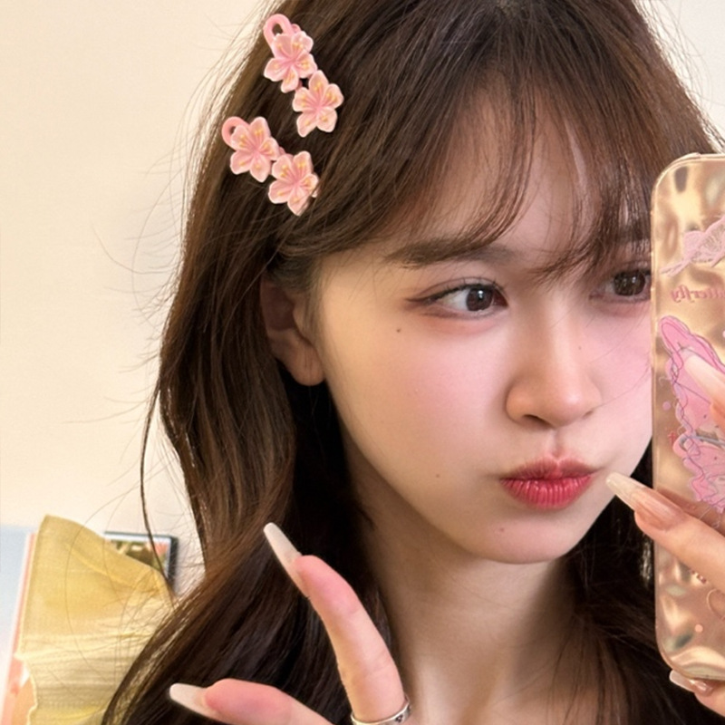 Spring Korean version cherry blossom children's hairpin that doesn't hurt hair, pink and cute girl's hairpin, flower headband, girl's hair accessory Item Picture