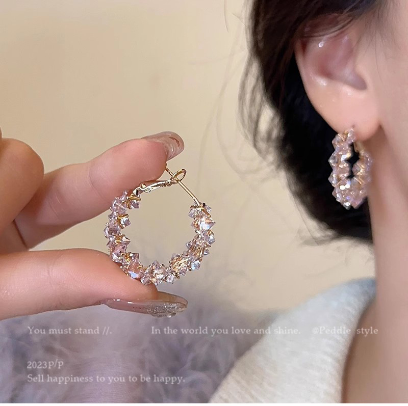 Sparkling Zircon exquisite ring earrings, niche design stud earrings, light luxury and high-end feel, exaggerated fashion and temperament, women's earrings full figure