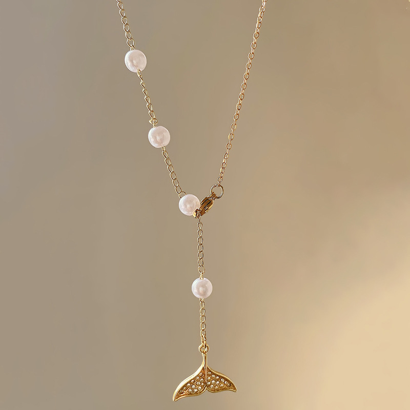 The light luxury fishtail adjustable pearl titanium steel necklace exudes a sense of sophistication for women, is a versatile and trendy pendant, a bestseller, and a stylish collarbone chain Specification drawing
