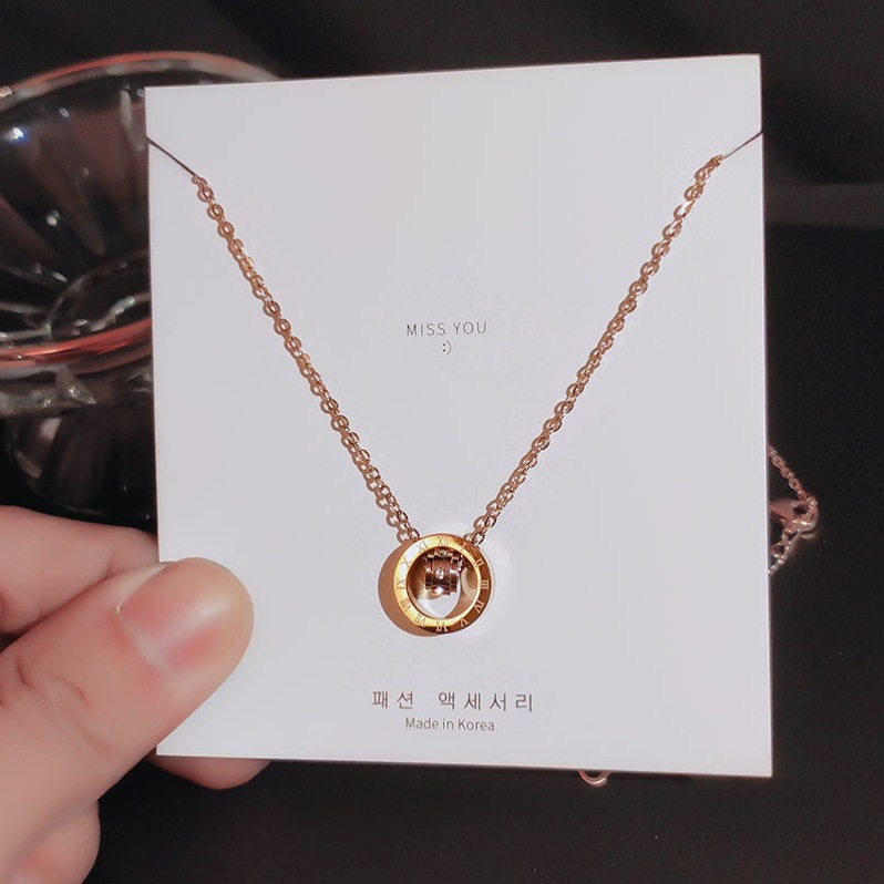 Korean 18k rose gold simple Roman six-diamond necklace, women's titanium steel non-fading trendy collarbone chain wholesale details Picture