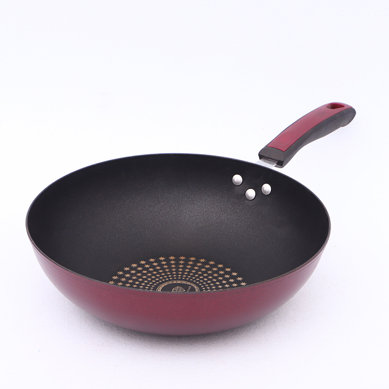 Ten-yuan store supply source: 19.9-yuan store in Yiwu, daily necessities, 32cm round bottom flat bottom non-stick wok, iron wok Item Picture