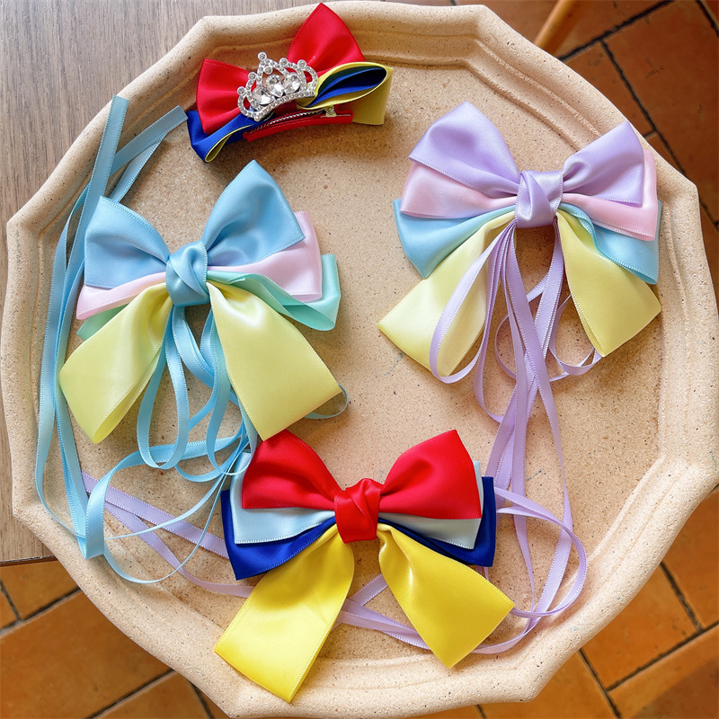 New popular princess bow hair clip, children's princess ribbon decorative duckbill clip, sweet summer hair accessory and headwear details Picture