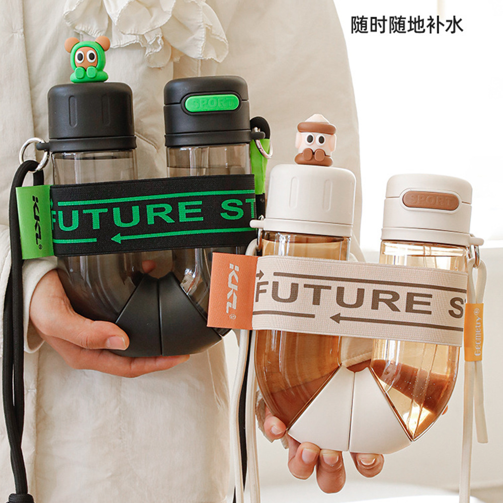 Creative and aesthetically pleasing tritan water bottle, double-drinking simple couple water cups, plastic cartoon dolls, student and children's straws full figure