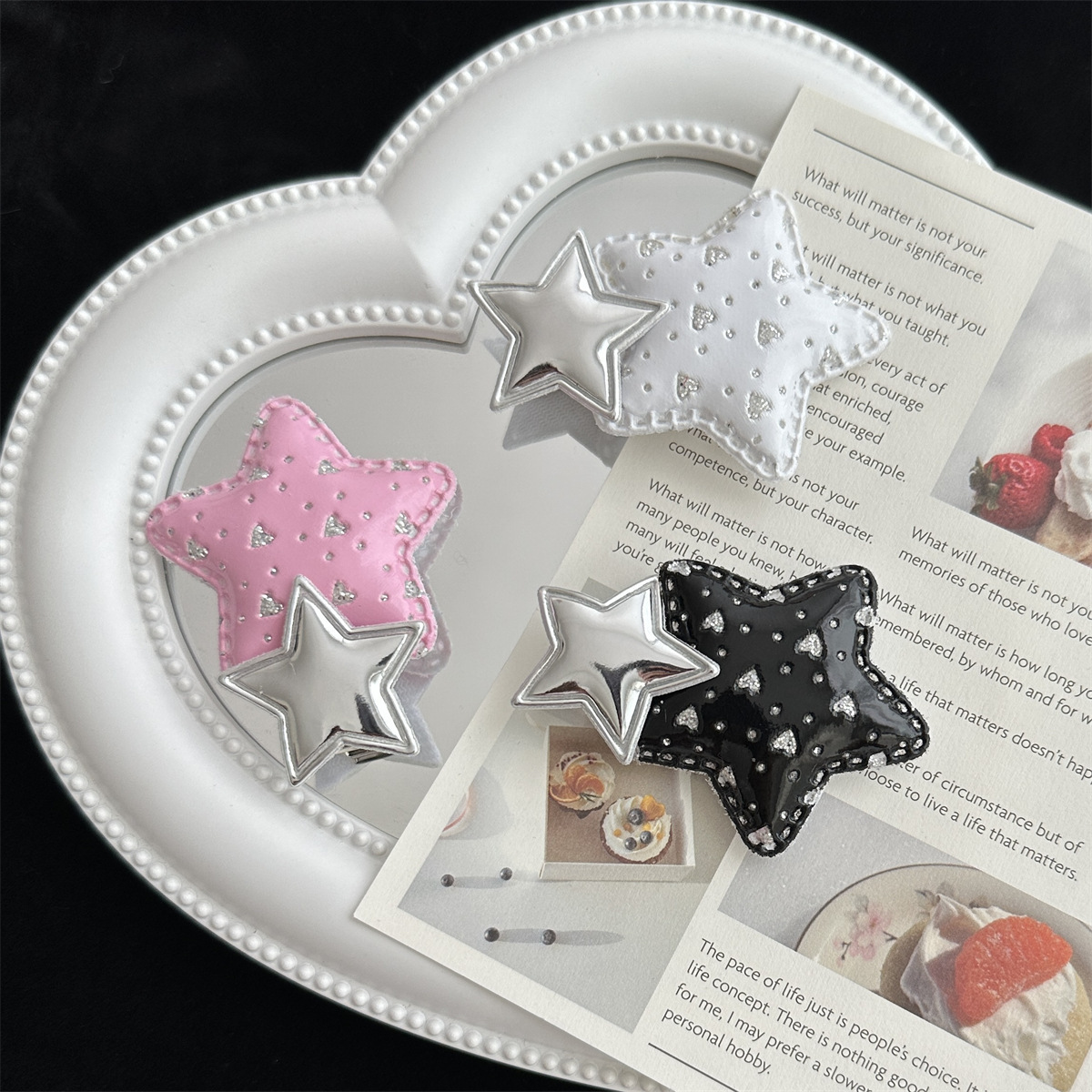 y2k Hot Girl, Stunning and cute star hair clip, student, Millennium, sweet and cool bangs clip, five-pointed star side clip hair accessory Specification drawing