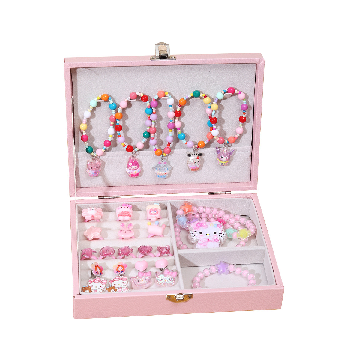 Cartoon Kuromi ear clip ring bracelet set Gift box, children's princess exquisite jewelry box, girl birthday present Item Picture