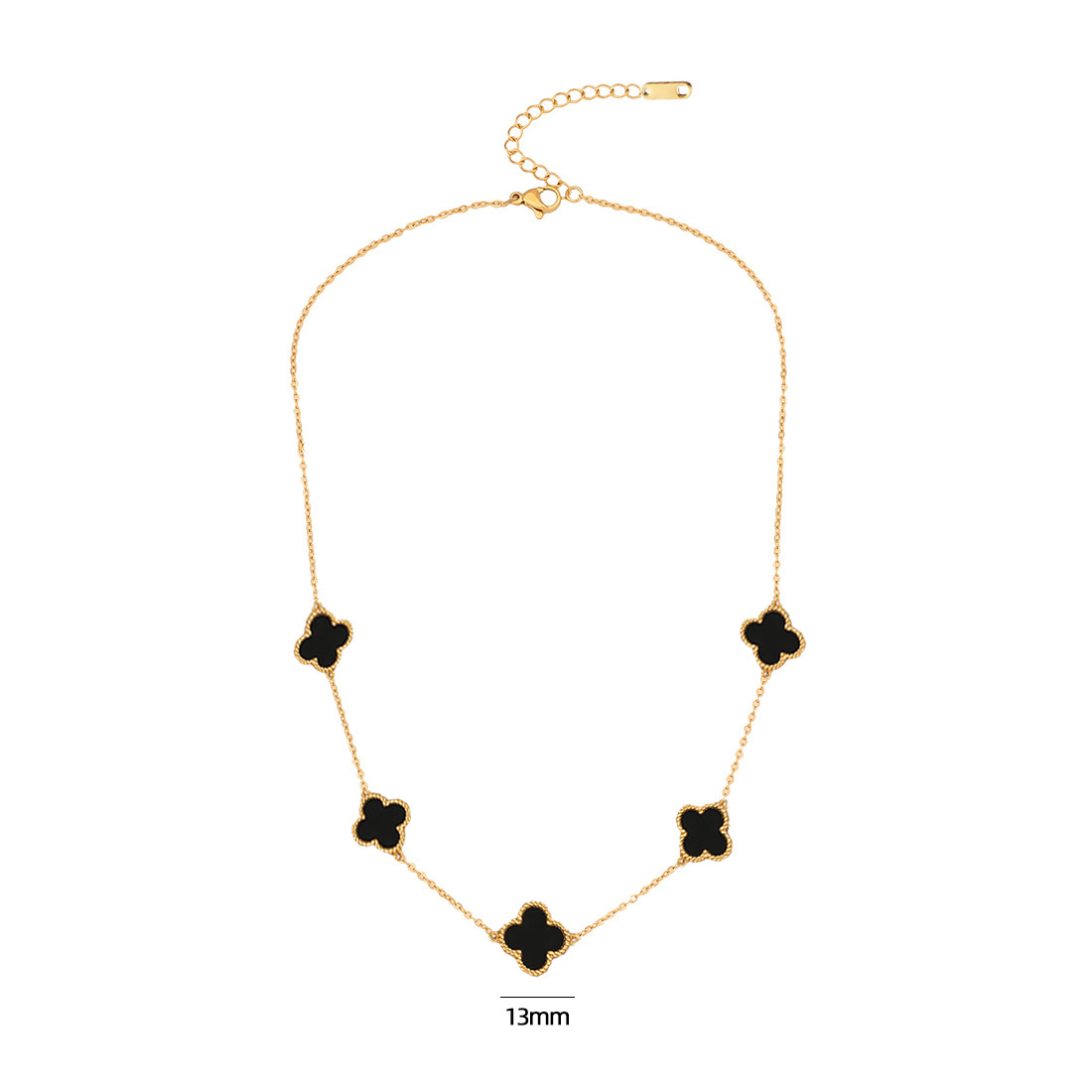 Fashionable titanium steel non-fading 13MM five-petal double-sided four-leaf clover necklace for women, a unique and light luxury style, versatile collarbone chain Item Picture