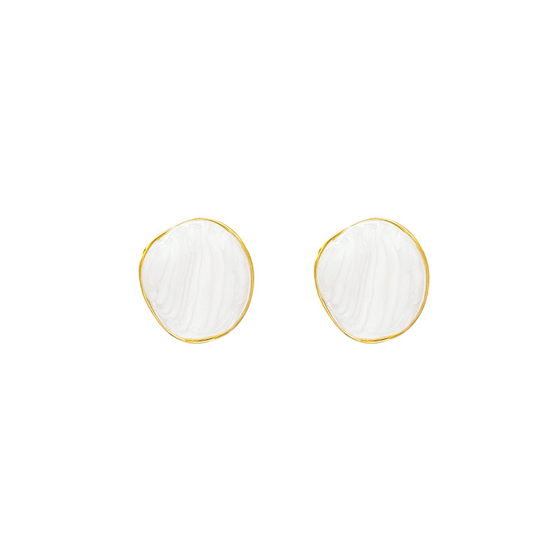 Retro Hong Kong-style white glazed stud earrings for women, simple, niche and versatile geometric earrings, high-end and elegant earrings Item Picture