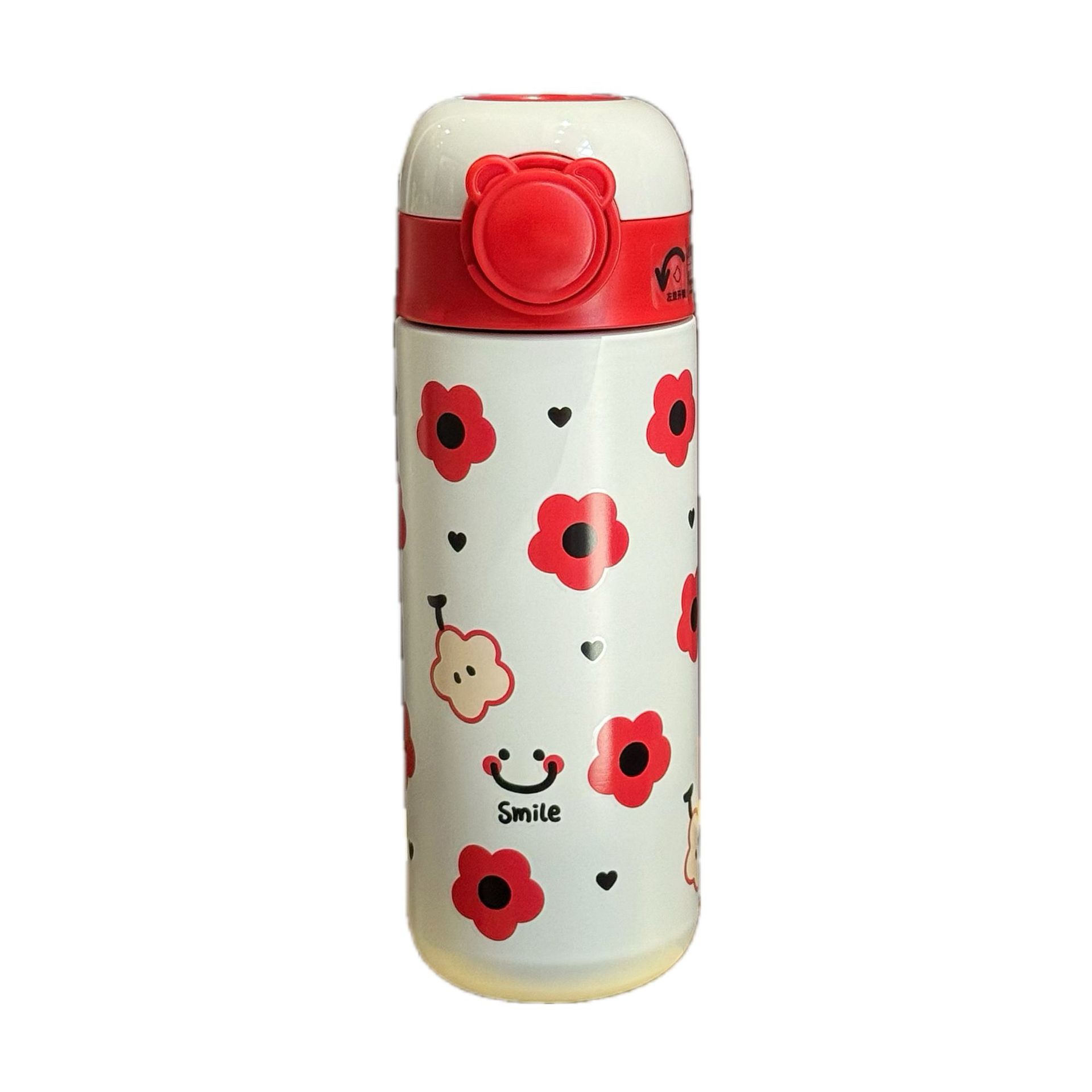 Wholesale of cartoon insulated cups, student portable hand-held elastic lid straw cups, couple stainless steel vacuum gift water cups Item Picture