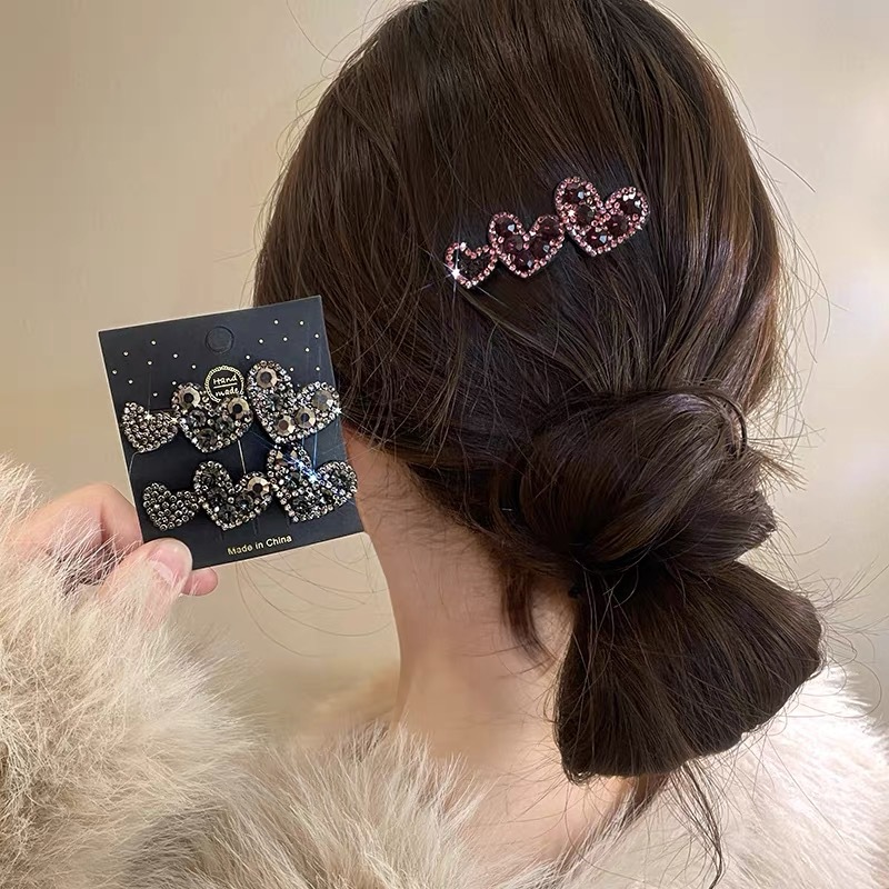 Light luxury and dazzling heart-shaped hair clips for women 2024 new bestsellers, exquisite side bangs, small hair bb clips, retro hair accessories Specification drawing