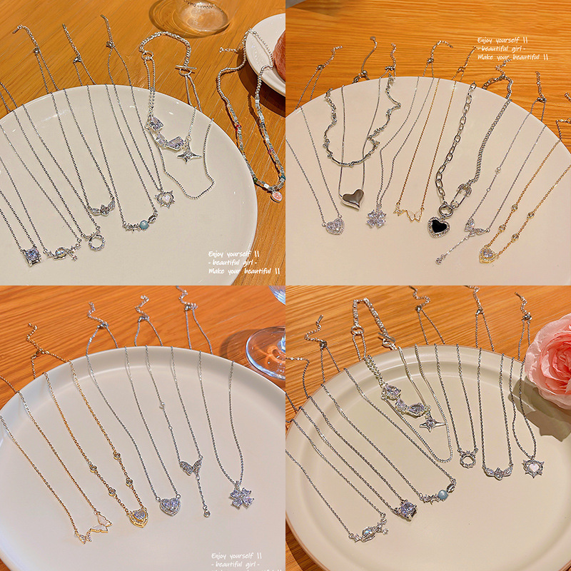 Wholesale of new Korean versatile heart-shaped pearl titanium steel necklaces with a high-end design sense in an ins style for women Specification drawing