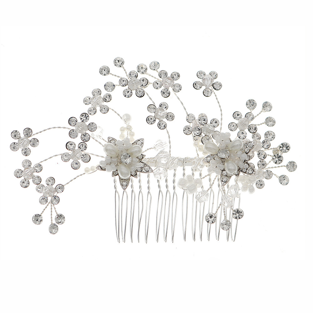 Korean-style bride's hair bun, hair comb, photography photo, hair flower, wedding dress, hair accessory, handcrafted crystal flower, pearl comb Item Picture