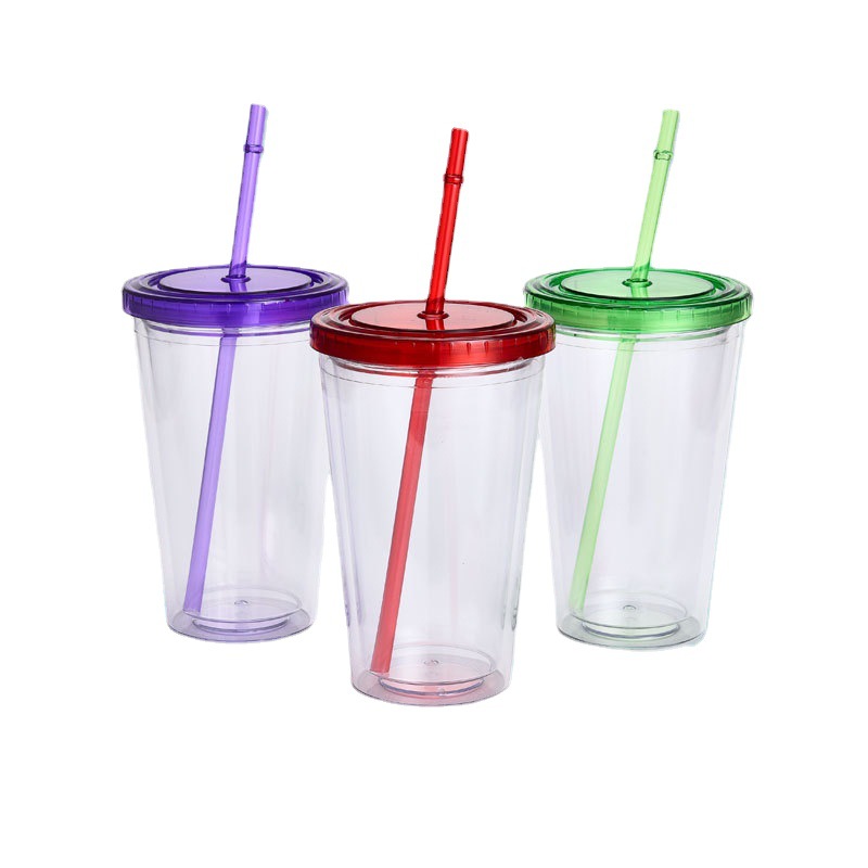 The manufacturer's new 24oz creative gradient transparent large water cup, a popular portable double-layer straw cup for heat and cold preservation full figure