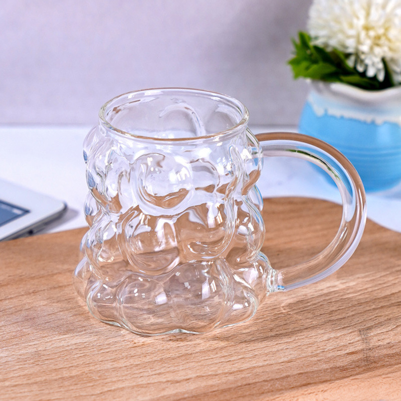 Wholesale creative grape-shaped glass cups, high borosilicate coffee cups, household milk drink cups with handles, and glass water cups Specification drawing