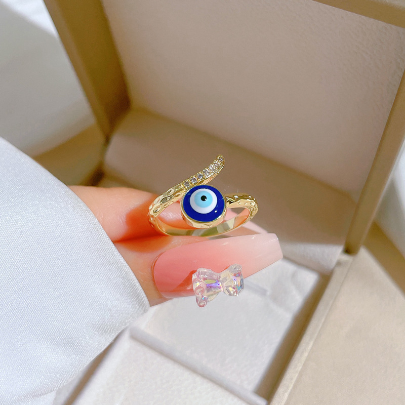 【 Real Gold 】 Eye zircon ring with adjustable opening, simple Japanese-style jewelry, couple rings details Picture