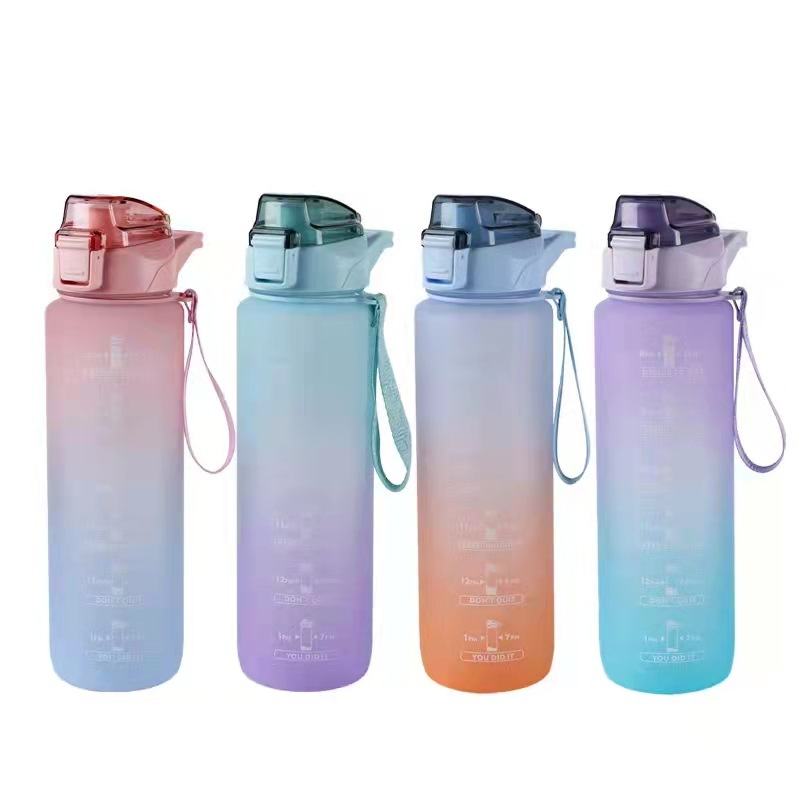 Sports straw cup, outdoor fitness water bottle with scale, simple and portable, large-capacity cross-border Amazon water cup Item Picture
