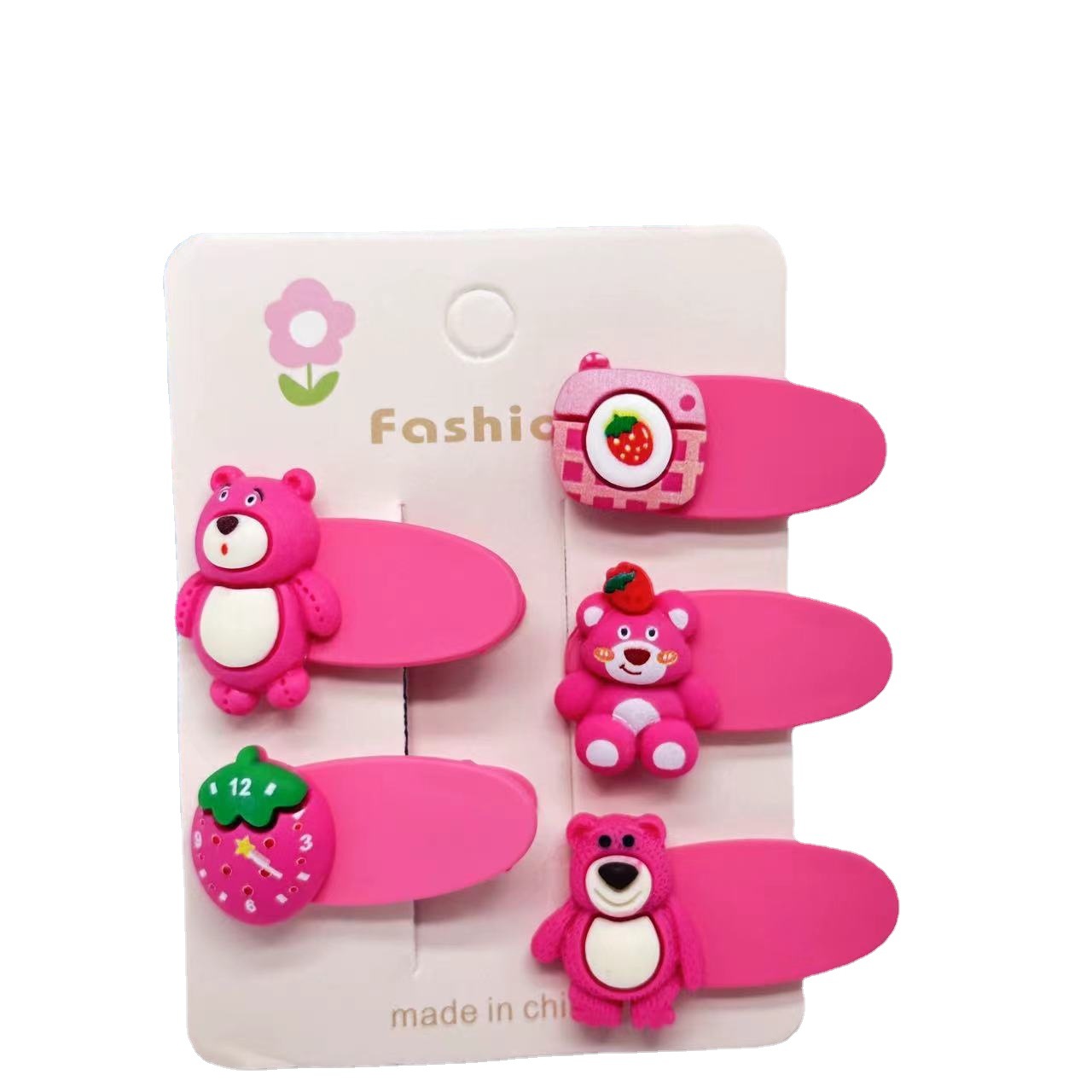 The baby is super cute and adorable. Strawberry bear cartoon hairpin, girls' hair accessory, bangs clip, headwear, girls' hairpin, bb clip Item Picture