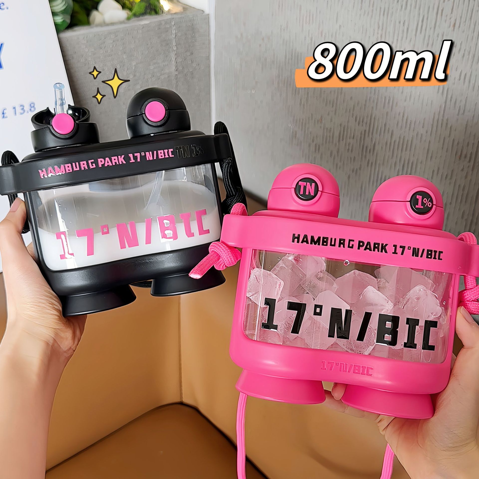 Wholesale of creative double drinking cups for students with high appearance standards, plastic cups for girls with large capacity and fashionable children's straw water bottles full figure
