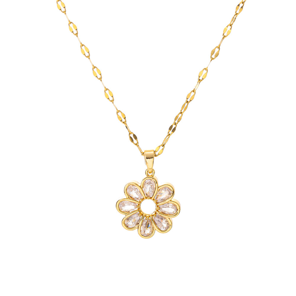 A new light luxury collarbone chain with a golden full diamond flower necklace and a women's micro-inlaid zircon pendant, featuring a trendy and versatile accessory Item Picture