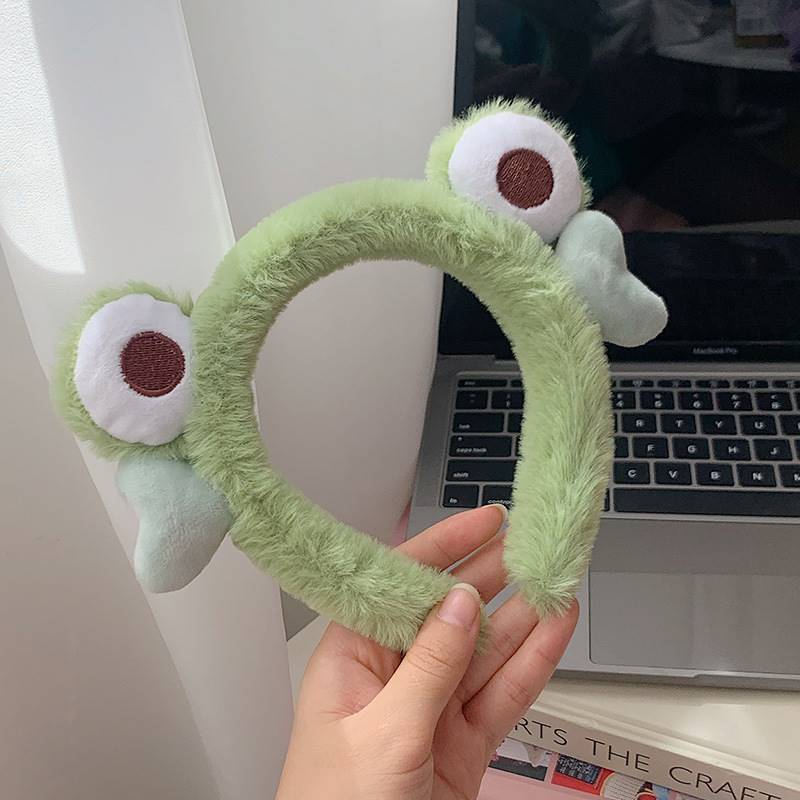 Big-eyed frog hairband, cartoon cute plush girl, face washing and hair pressing headband, fluffy hairpin headwear, hair tie for girls Specification drawing