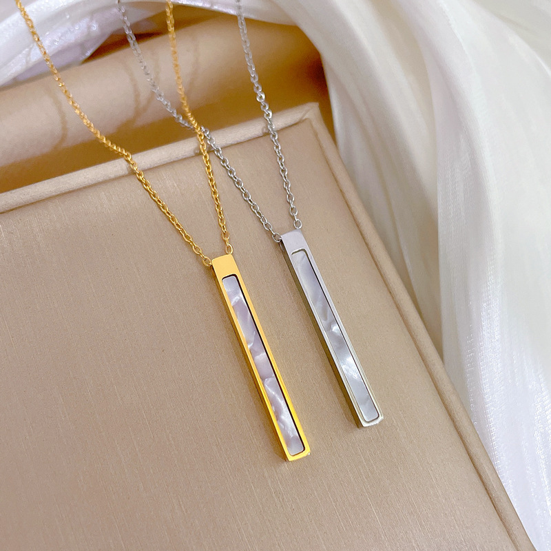 【 All-titanium Steel 】 Mother-of-pearl long strip style, minimalist style, real gold necklace inside the furnace, women's ins collarbone chain full figure
