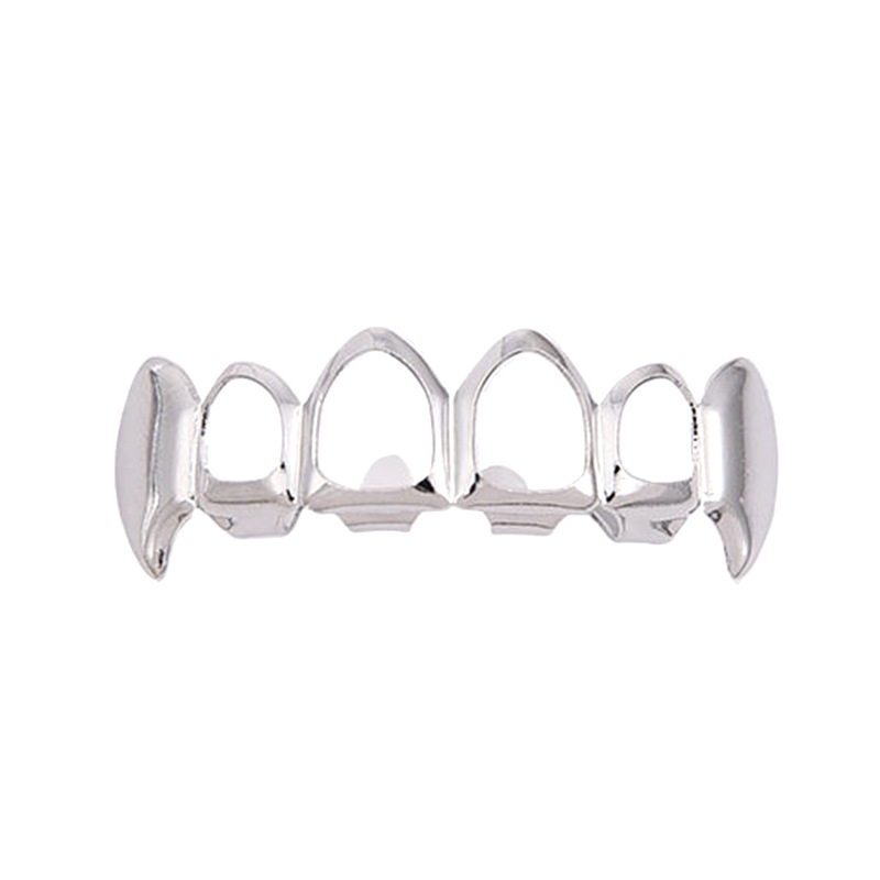 The popular Hiphop 18K four-hollowed-out tiger teeth braces with gold-plated smooth surface for men are in the European and American style Item Picture