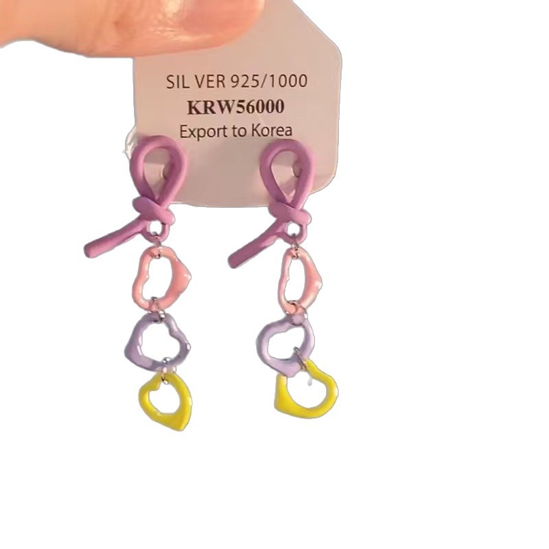 Colorful dopamine ring heart-shaped earrings, sweet summer girls, high appearance level, long earrings, elegant earrings Item Picture